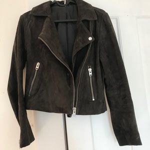 Topshop boutique grey suede leather biker jacket like All Saints